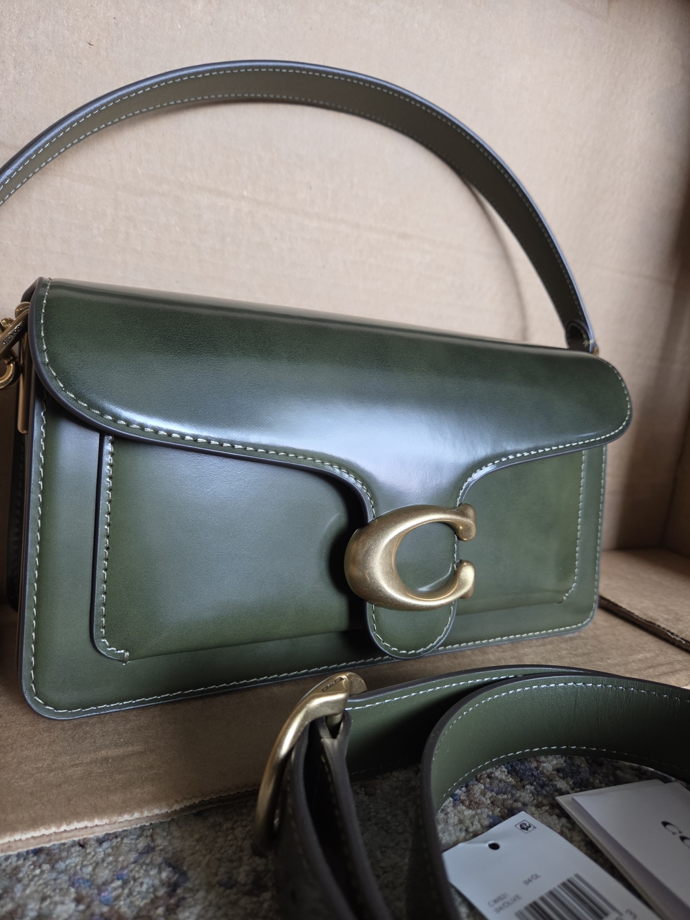 Coach Olive Green Spazzolato Leather Tabby 26 Shoulder Bag with Brass Hardware - Picture 2 of 16